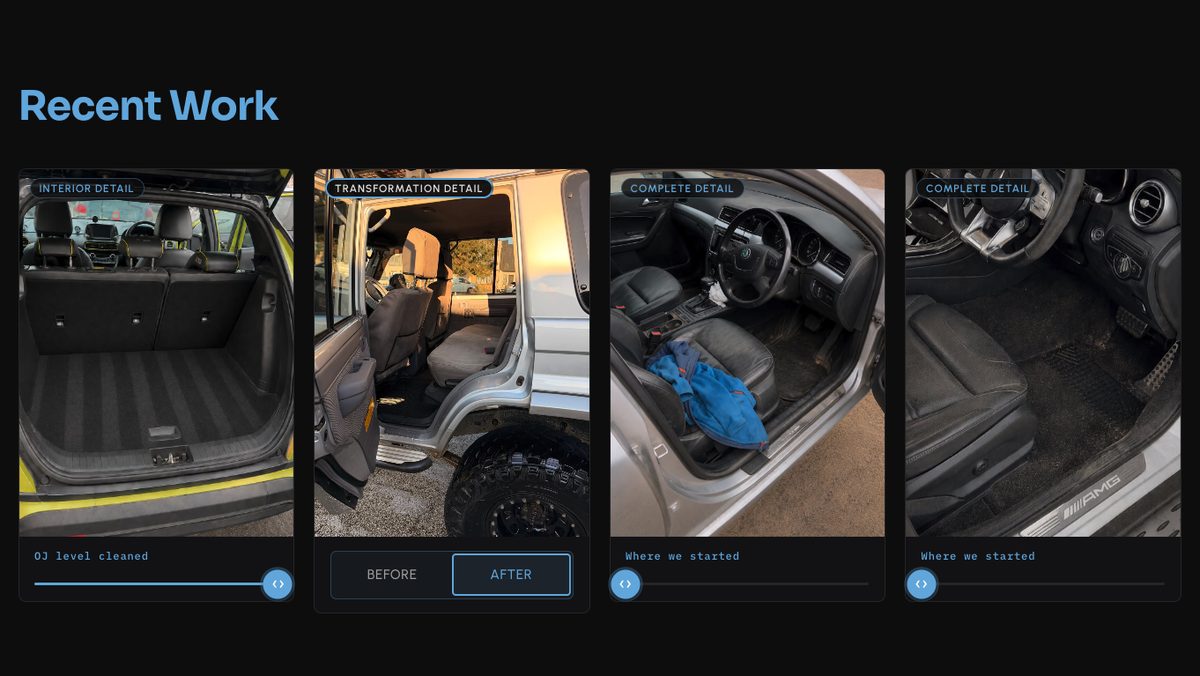 OJ Auto Detailing website, recent work section